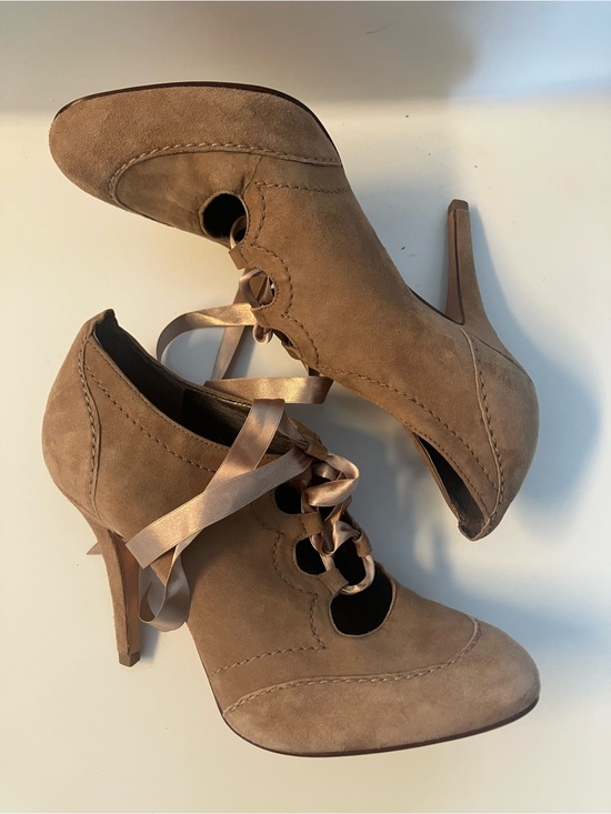 Talbots Shoes - Talbots Taupe Suede Lace-Up Stiletto Heels
